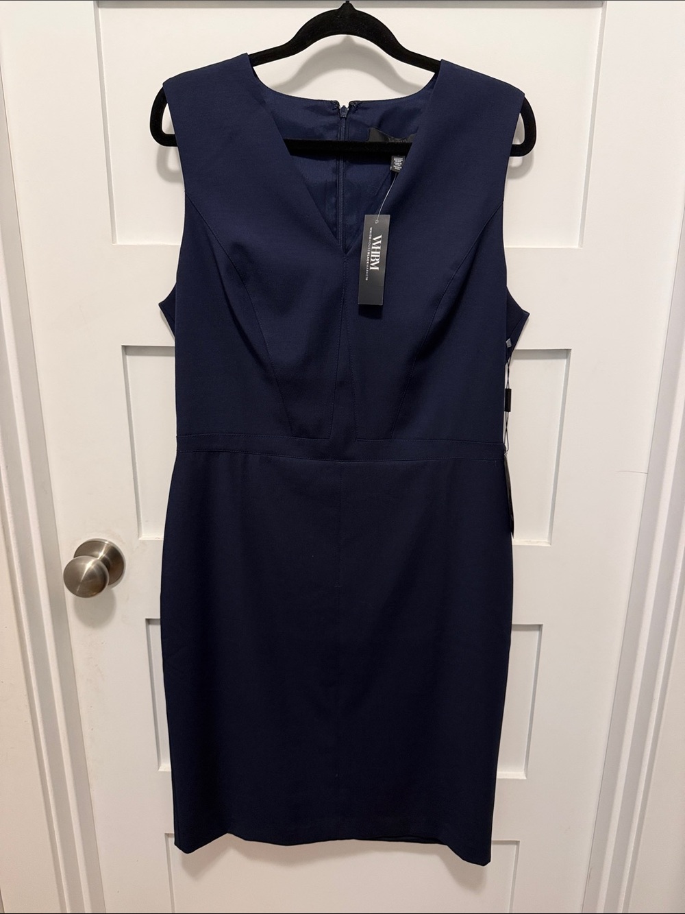 White House Black Market Navy Sleeveless V-Neck Midi Sheath Dress